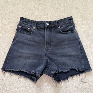 American Eagle Outfitters Black High-Rise Frayed Hem Denim Shorts